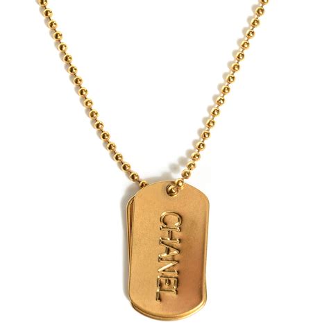 chanel dog tag necklace gold|chanel dog tag necklace.